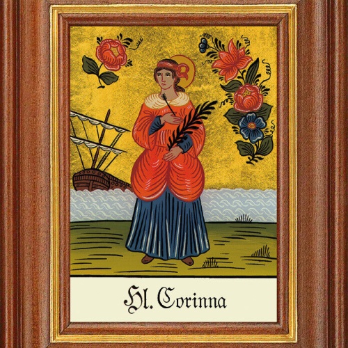 Hinterglasbild - Heilige Corinna - Patronatsbild Taufe Namenspatron 12,7x16