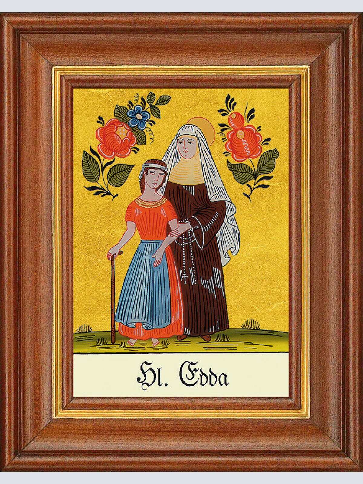 Hinterglasbild - Heilige Edda - Patronatsbild Taufe Namenspatron 12,7x16