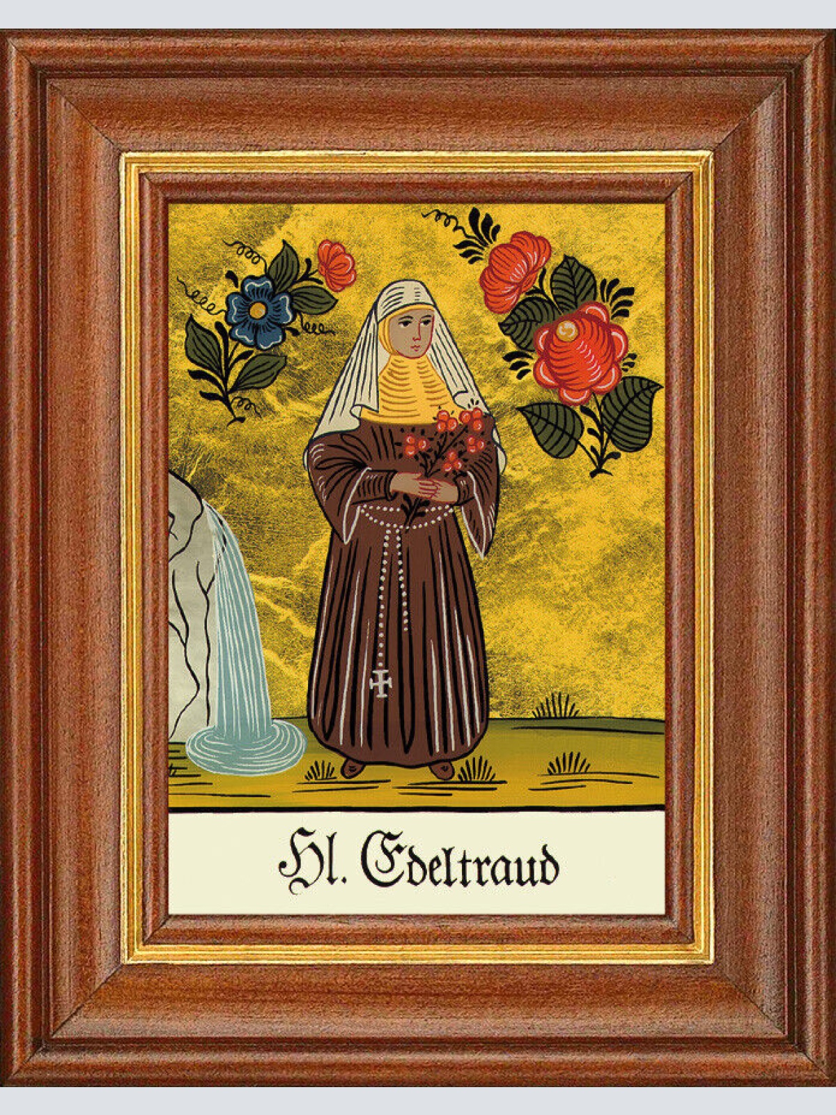 Hinterglasbild - Heilige Edeltraud - Patronatsbild Taufe Namenspatron 12,7x16