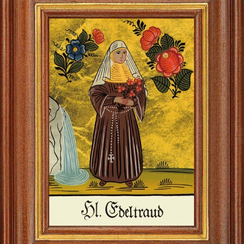Hinterglasbild - Heilige Edeltraud - Patronatsbild Taufe Namenspatron 12,7x16