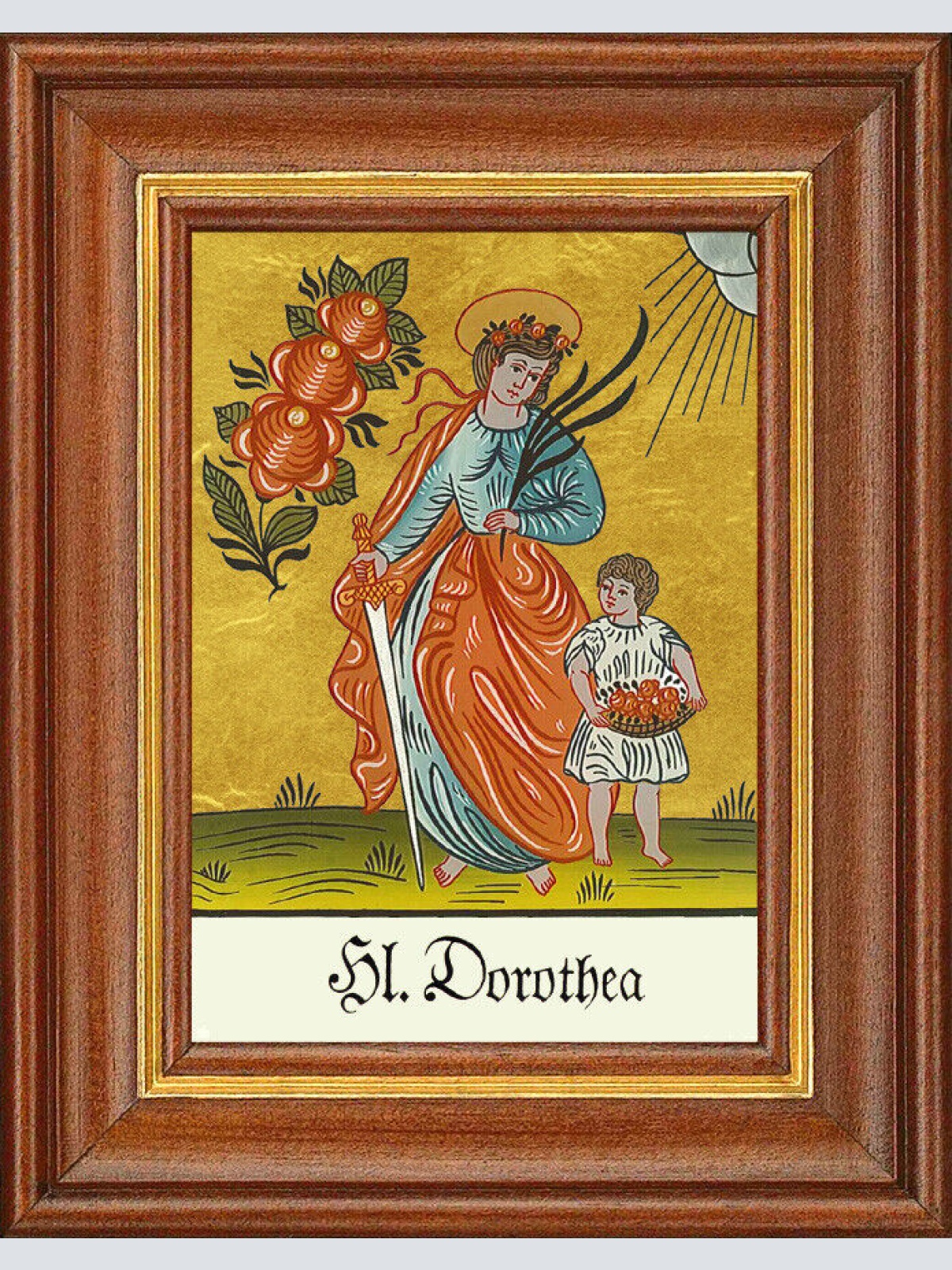 Hinterglasbild - Heilige Dorothea - Patronatsbild Taufe Namenspatron 12,7x16