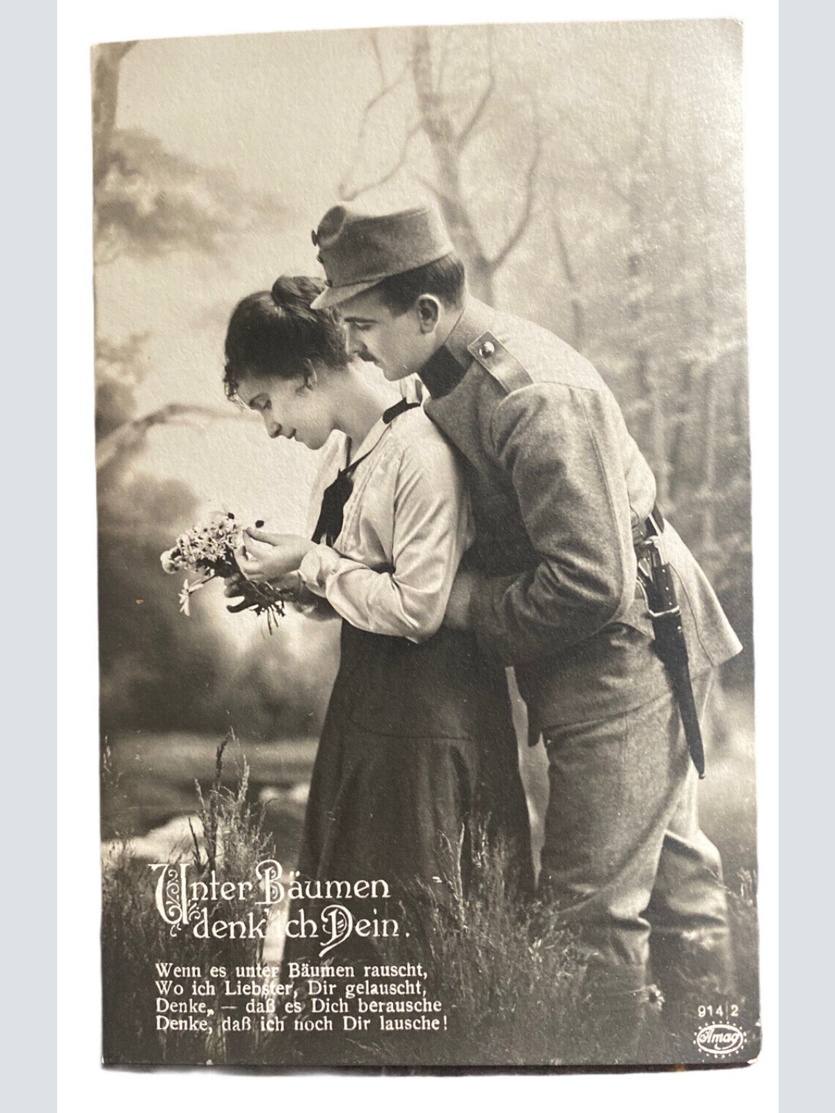 Patriotika I Weltkrieg KuK Soldat Spruchkarte Unter Bäumen 10019