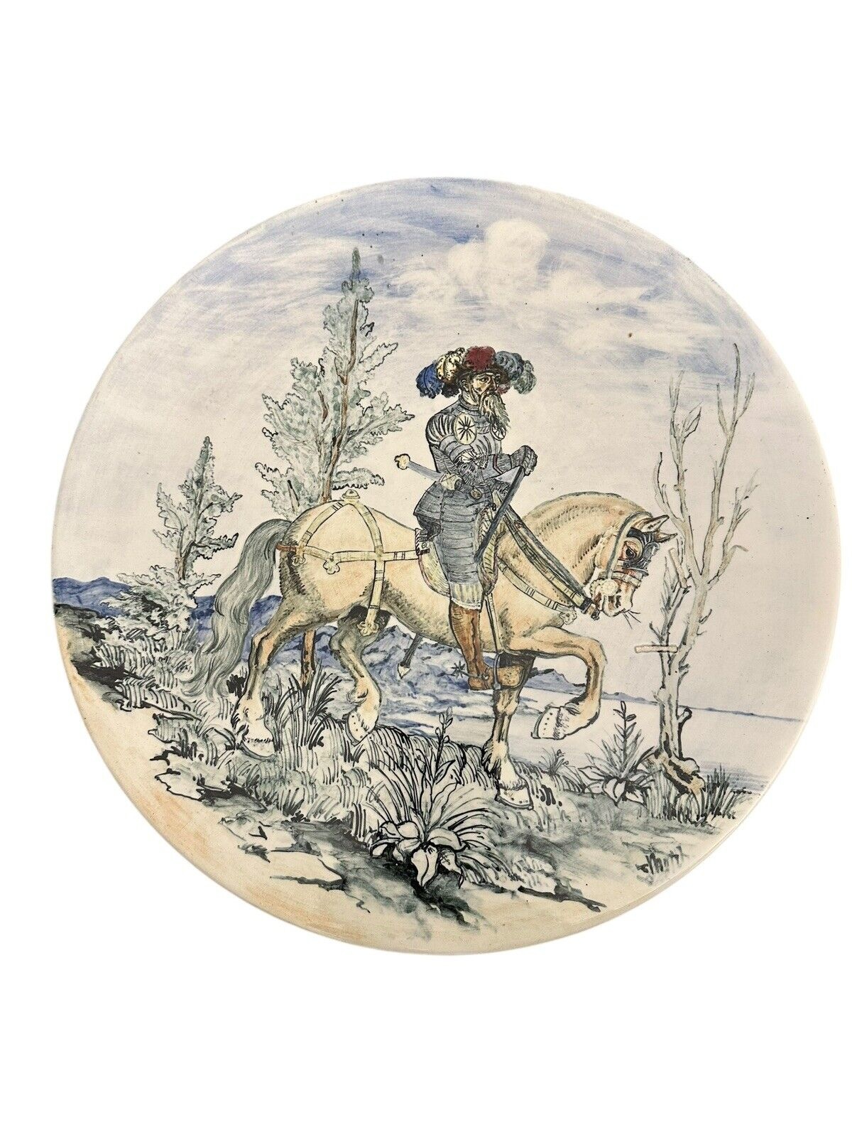 Wächtersbach Keramik antik Teller ca. 40 cm um 1900 Reiter Pferd