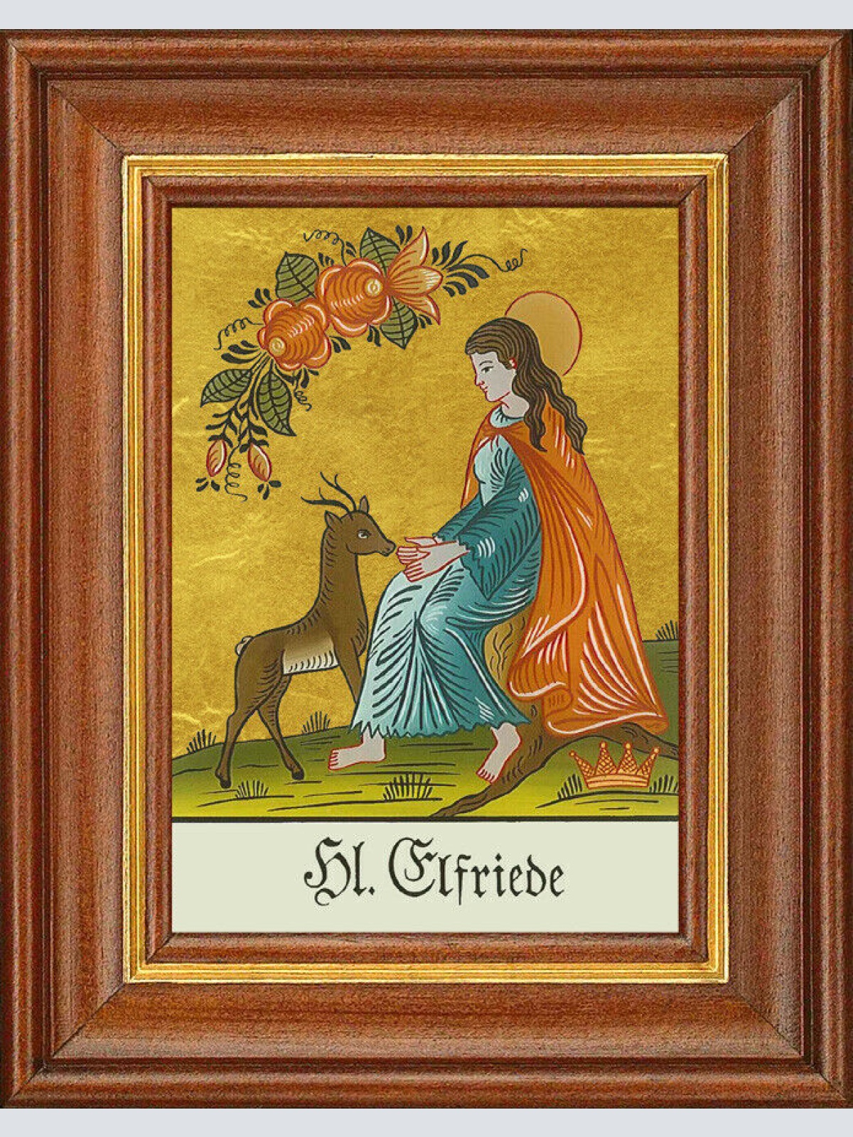 Hinterglasbild - Heilige Elfriede - Patronatsbild Taufe Namenspatron 12,7x16