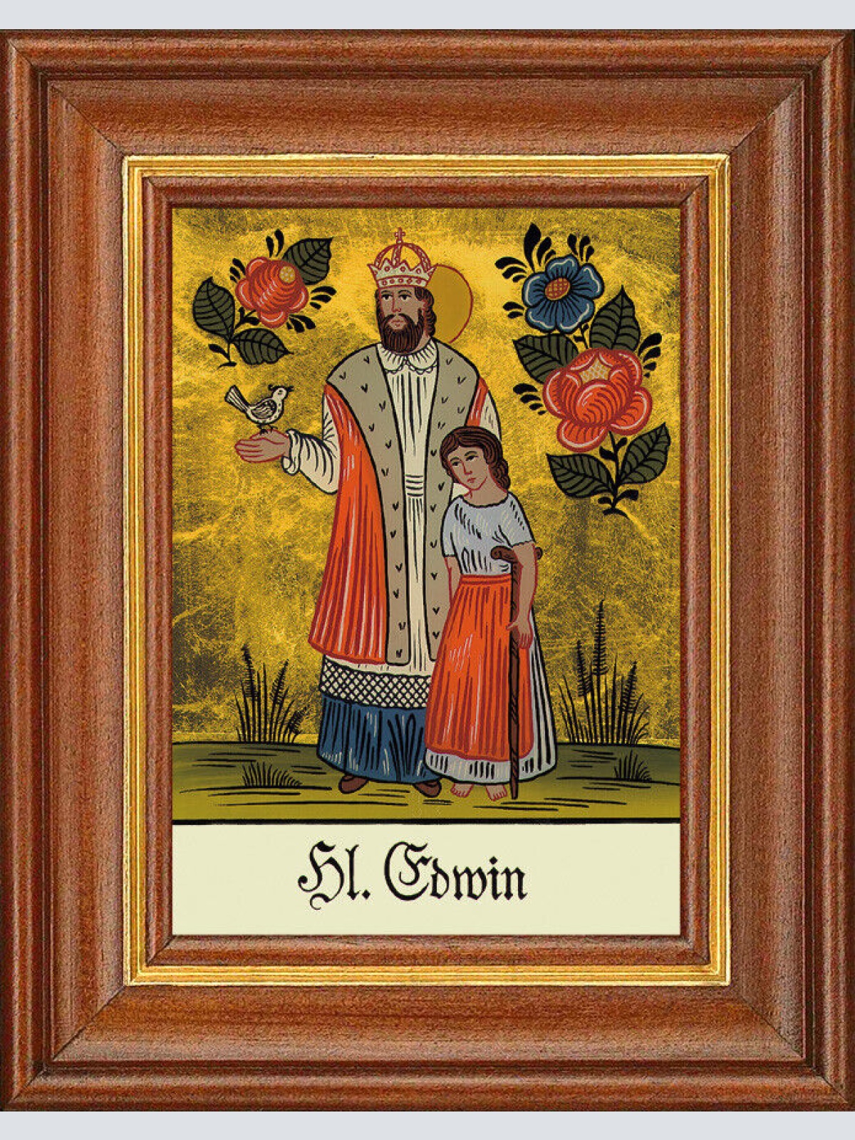 Hinterglasbild - Heiliger Edwin - Patronatsbild Taufe Namenspatron 12,7x16