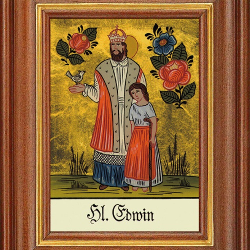 Hinterglasbild - Heiliger Edwin - Patronatsbild Taufe Namenspatron 12,7x16