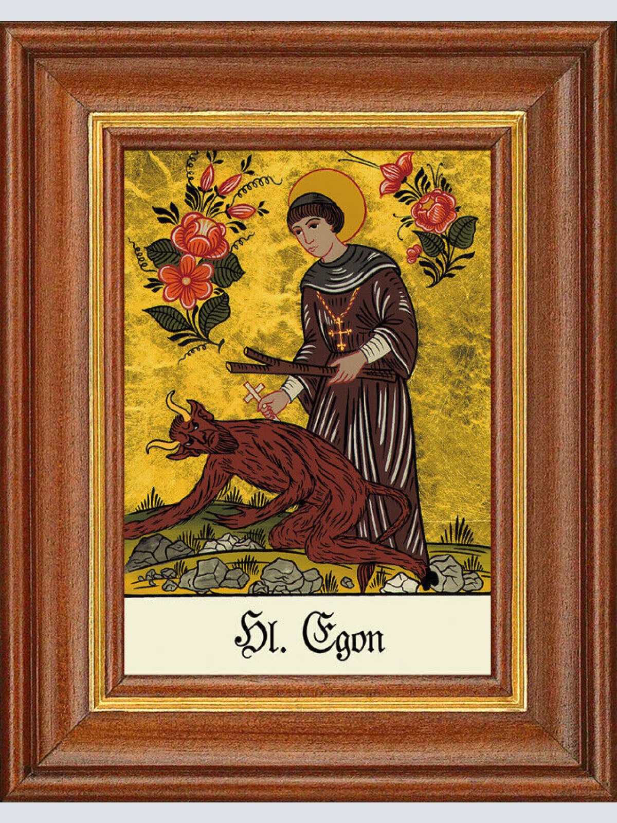 Hinterglasbild - Heiliger Egon - Patronatsbild Taufe Namenspatron 12,7x16