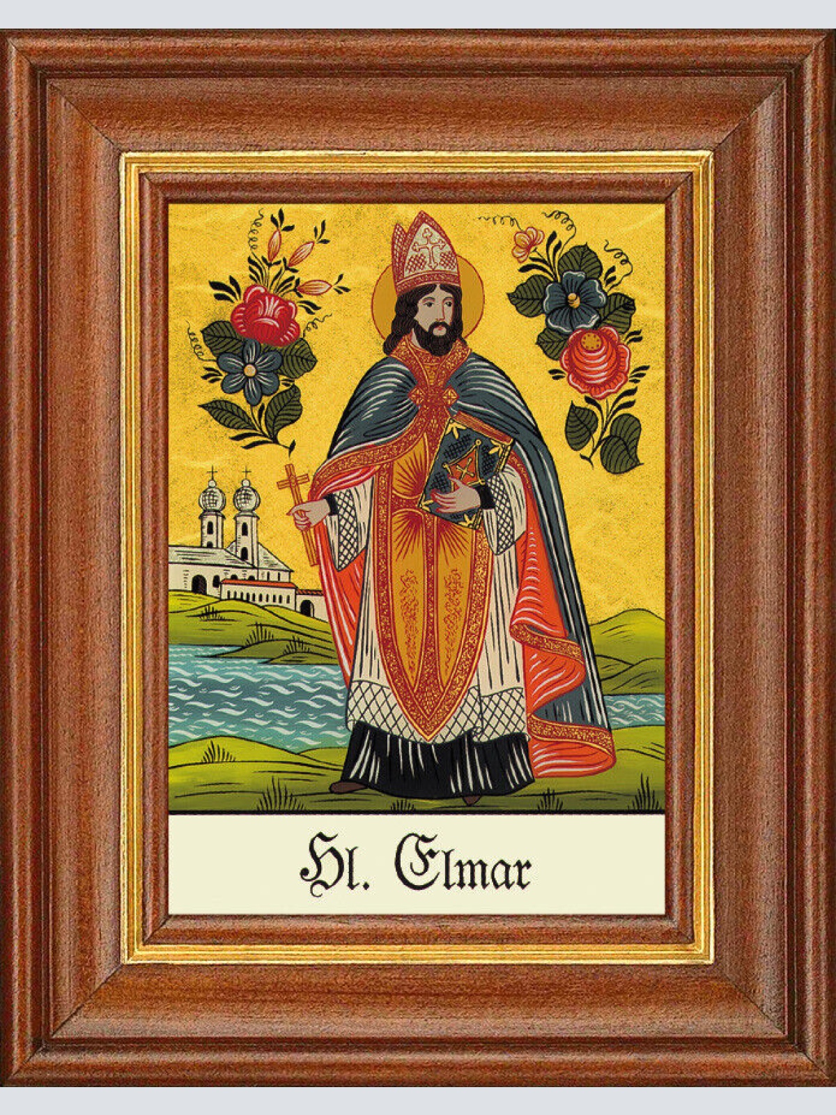 Hinterglasbild - Heiliger Elmar - Patronatsbild Taufe Namenspatron 12,7x16