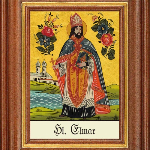 Hinterglasbild - Heiliger Elmar - Patronatsbild Taufe Namenspatron 12,7x16