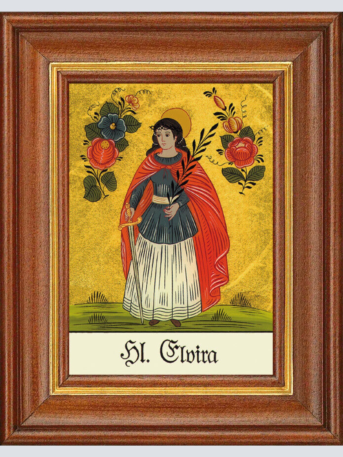 Hinterglasbild - Heilige Elvira - Patronatsbild Taufe Namenspatron 12,7x16