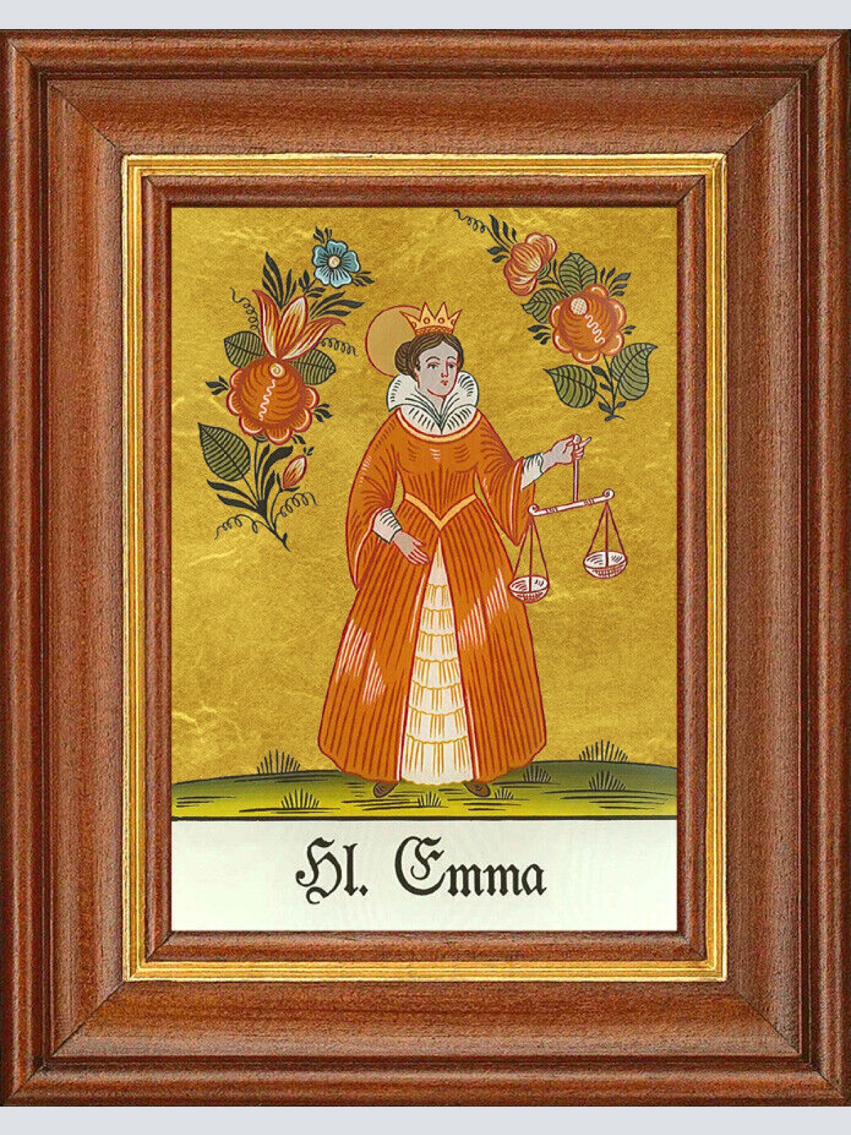 Hinterglasbild - Heilige Emma - Patronatsbild Taufe Namenspatron 12,7x16