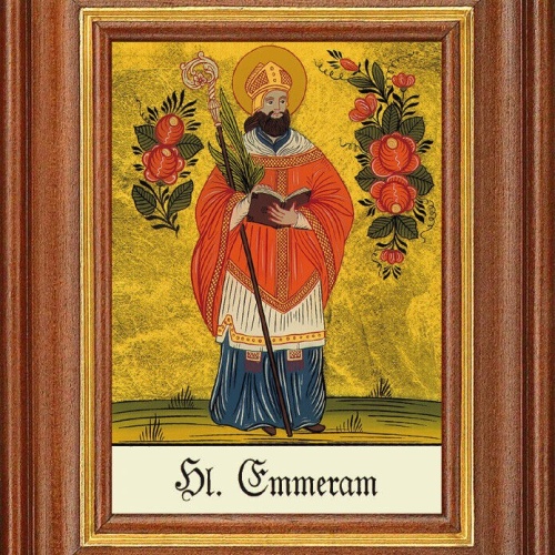 Hinterglasbild - Heiliger Emmeram - Patronatsbild Taufe Namenspatron 12,7x16