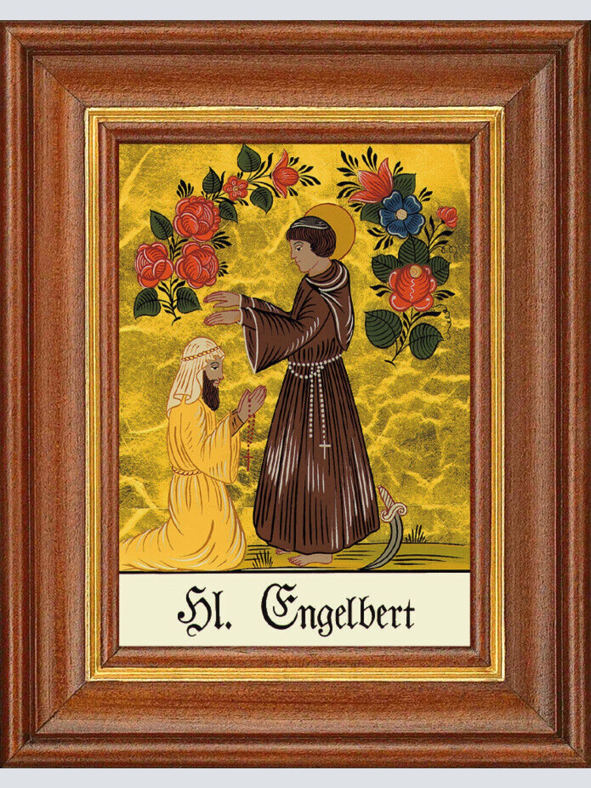 Hinterglasbild - Heiliger Engelbert - Patronatsbild Taufe Namenspatron 12,7x16