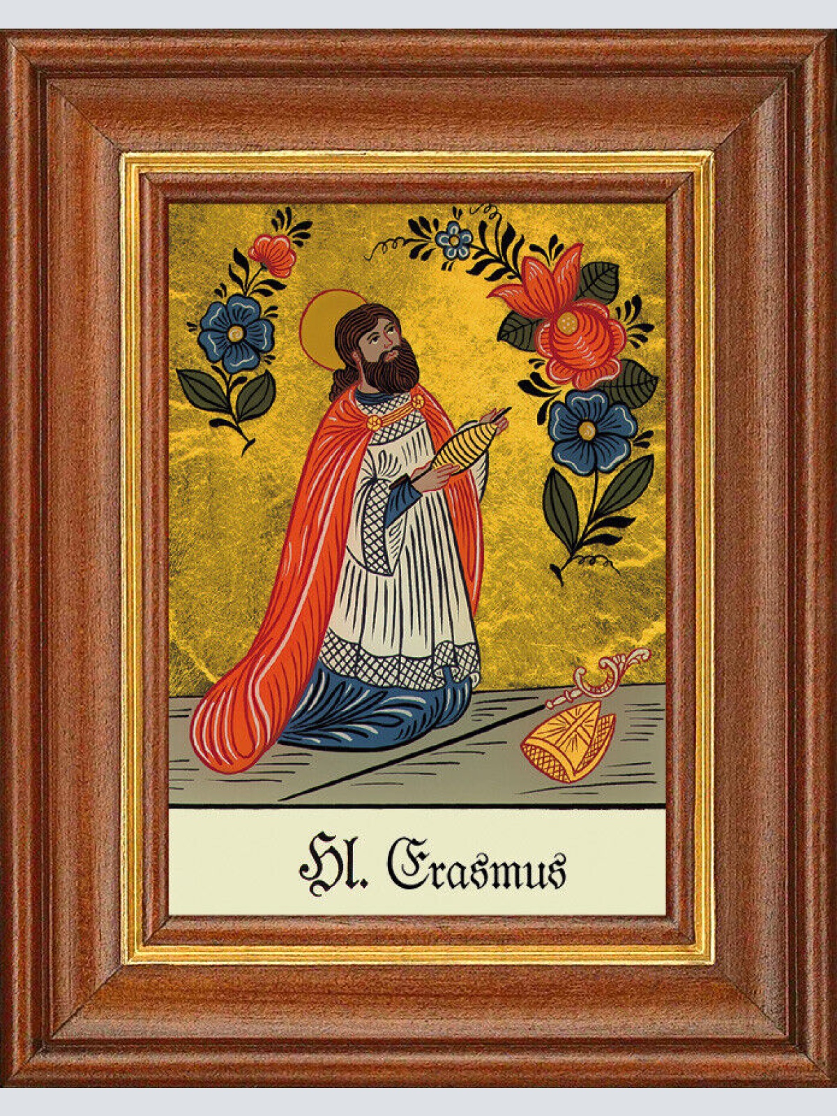 Hinterglasbild - Heiliger Erasmus - Patronatsbild Taufe Namenspatron 12,7x16