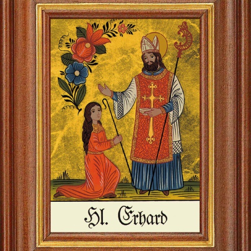 Hinterglasbild - Heiliger Erhard - Patronatsbild Taufe Namenspatron 12,7x16