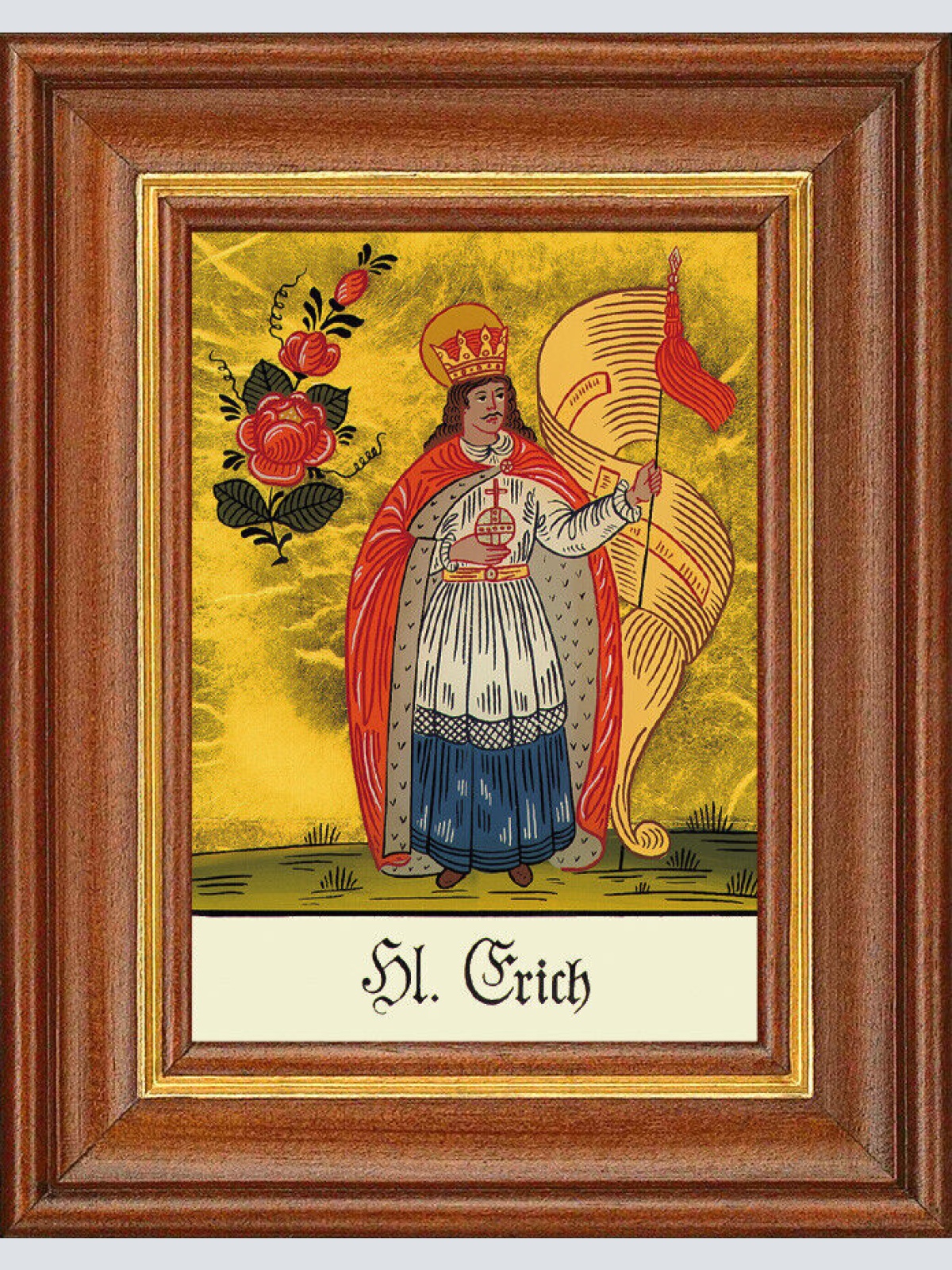 Hinterglasbild - Heiliger Erich - Patronatsbild Taufe Namenspatron 12,7x16