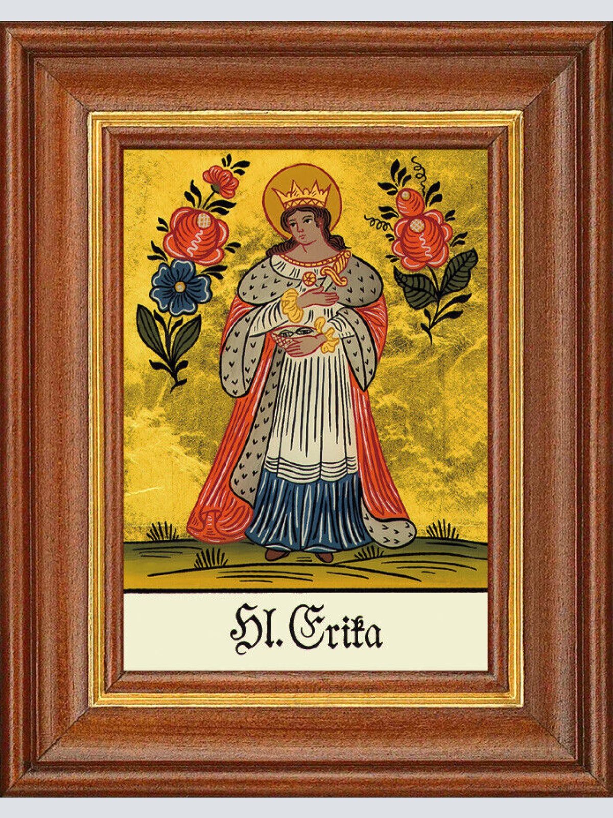 Hinterglasbild - Heilige Erika - Patronatsbild Taufe Namenspatron 12,7x16