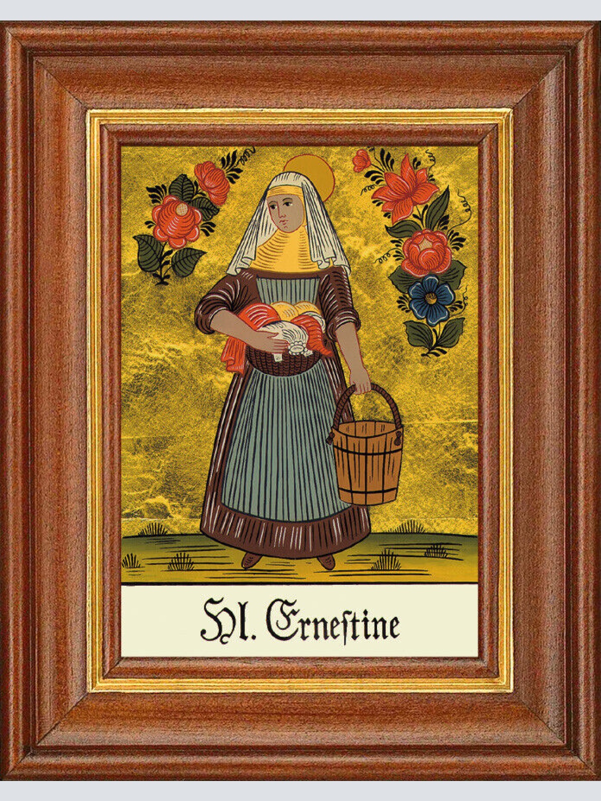 Hinterglasbild - Heilige Ernestine - Patronatsbild Taufe Namenspatron 12,7x16