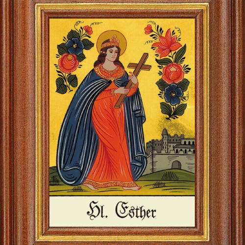 Hinterglasbild - Heilige Esther - Patronatsbild Taufe Namenspatron 12,7x16