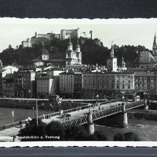 Salzburg Staatsbrücke und Festung Hohensalzburg Salzach JW5711