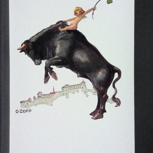 Kunst-Karte O. Zoff Salzburger Stier Prosit Neujahr JW34103