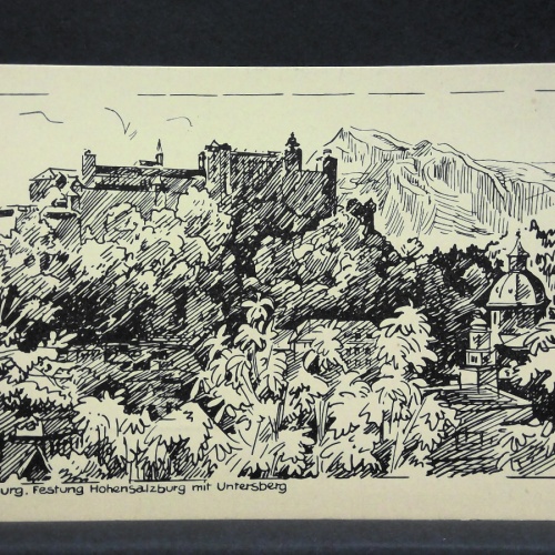 Salzburg Festung Hohensalzburg mit Untersberg Zeichnung JW65411