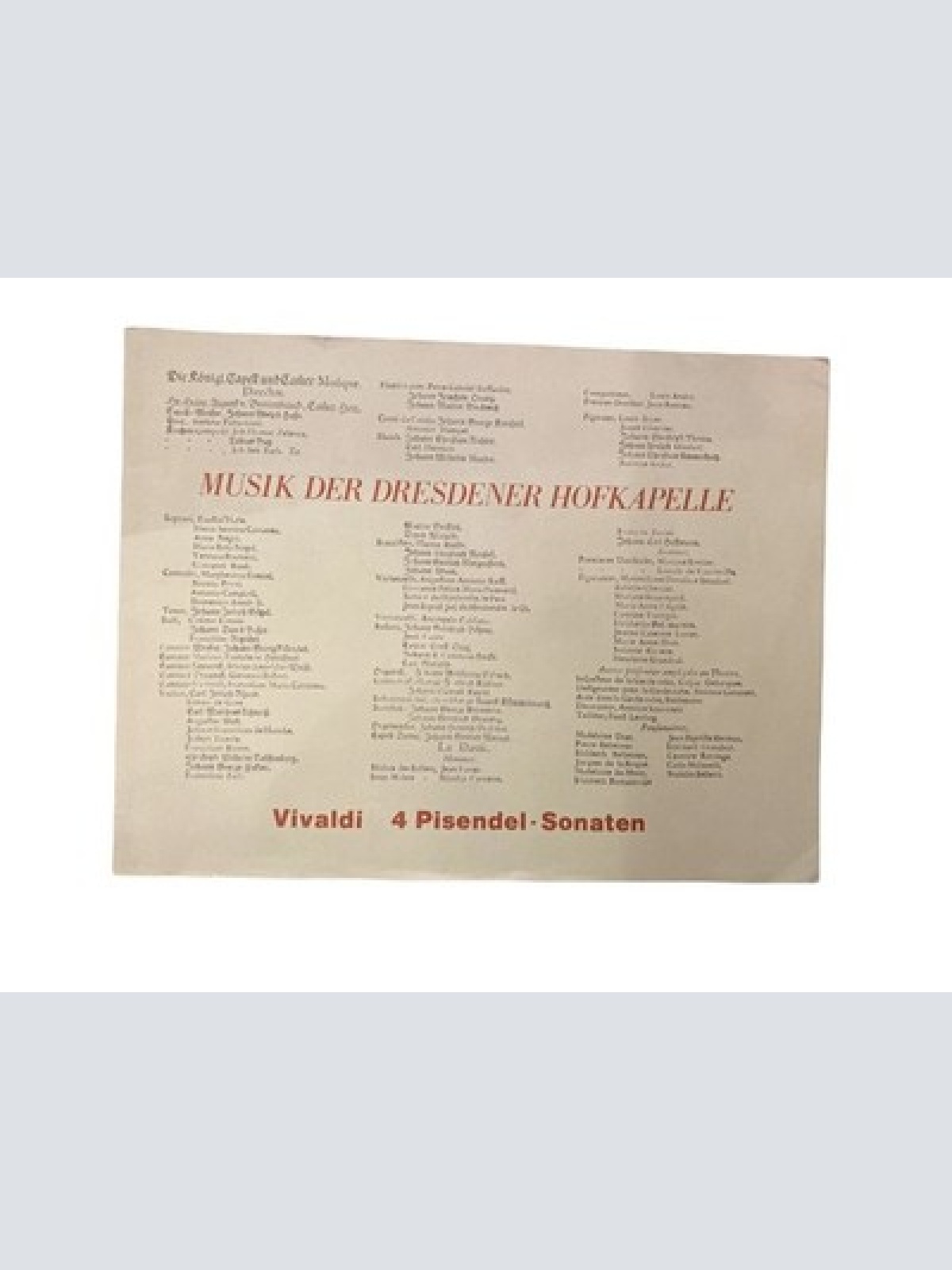 1929 MUSIK DER DRESDENER HOFKAPELLE. VIVALDI 4 PISENDEL-SONATEN